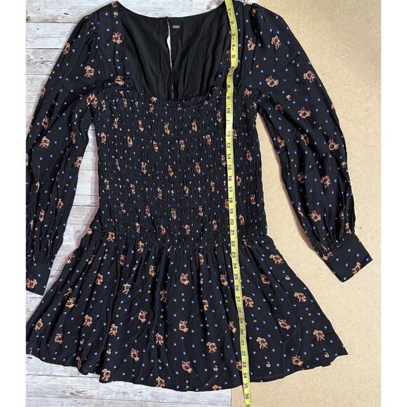 Free People Mini Dress Medium  Black Blue Long Sleeves - Picture 11 of 13